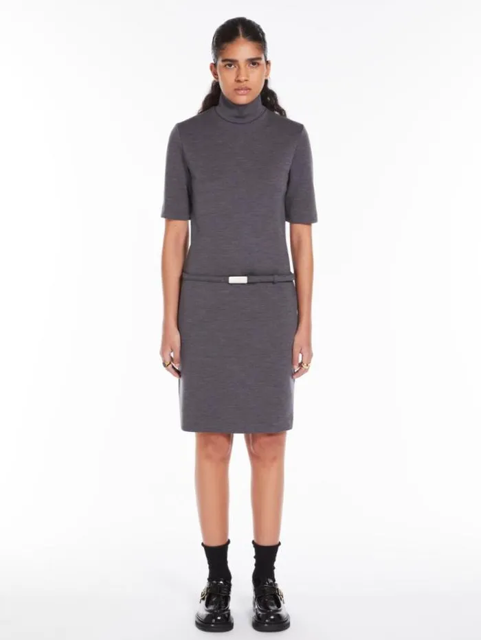 Woman Stretch Wool Jersey Dress Dark Grey Maxmara Dresses