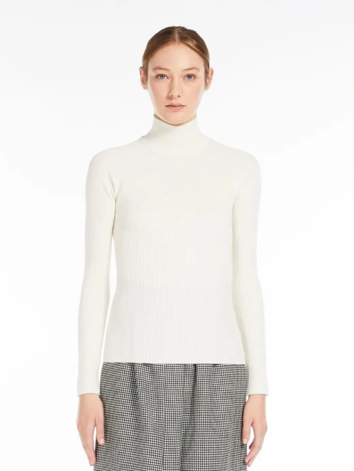 Woman Stretch Wool Turtleneck White Maxmara Knitwear And Sweatshirts
