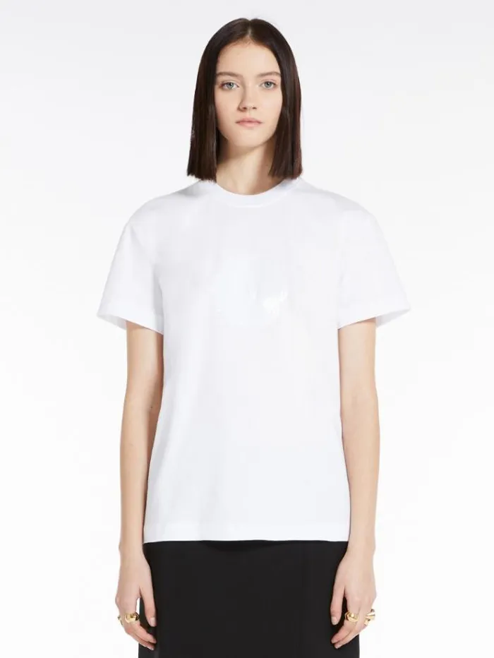Woman Tshirt With Embroidery And Sequins Optical White Maxmara Tshirts