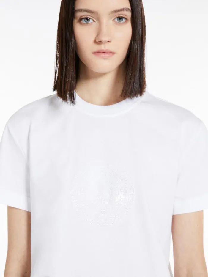Woman Tshirt With Embroidery And Sequins Optical White Maxmara Tshirts Woman Tshirt With Embroidery And Sequins Optical White Maxmara Tshirts