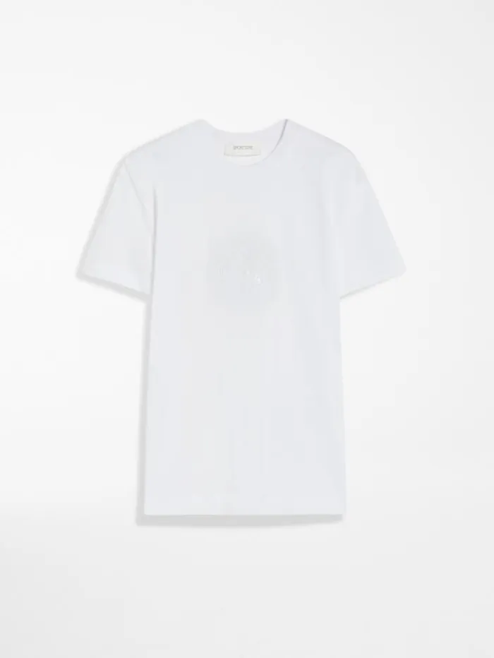 Woman Tshirt With Embroidery And Sequins Optical White Maxmara Tshirts Woman Tshirt With Embroidery And Sequins Optical White Maxmara Tshirts