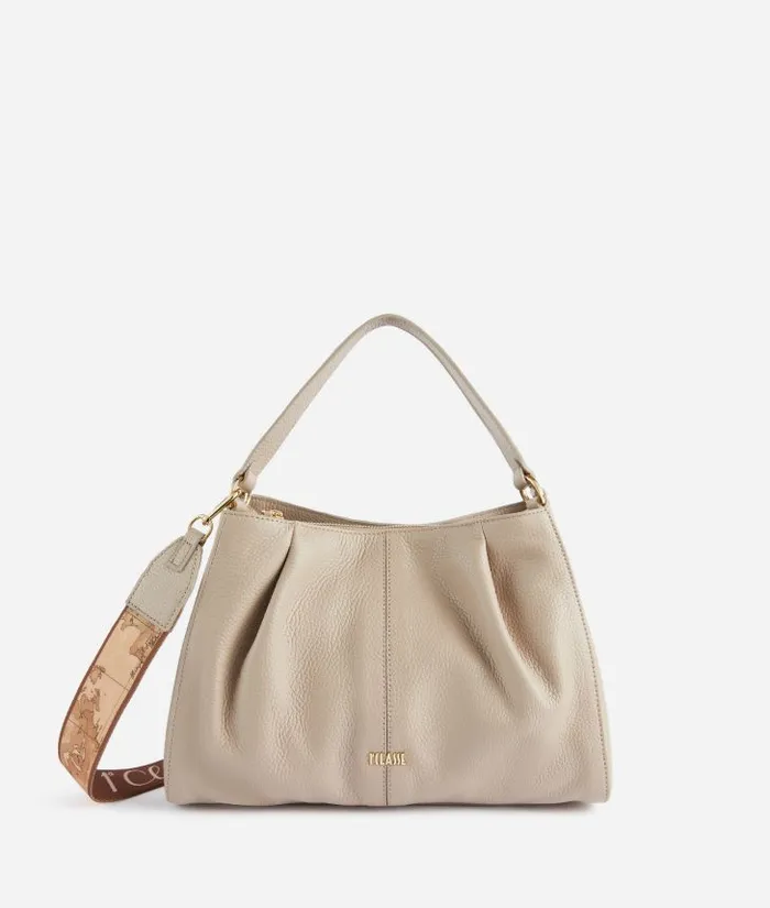 Woman Top Handle Bags Alviero Martini Universe Leather Bowler Bag With Crossbody Strap Light Taupe Woman Top Handle Bags Alviero Martini Universe Leather Bowler Bag With Crossbody Strap Light Taupe