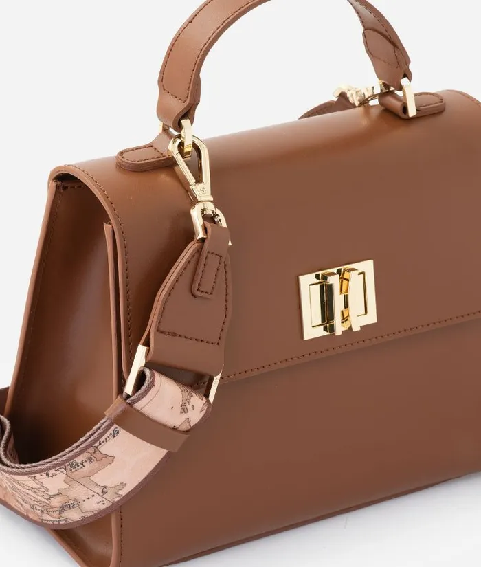 Woman Top Handle Bags Alviero Martini Winter Spirit Mini Smooth Leather Tote Bag With Crossbody Strap Chestnut