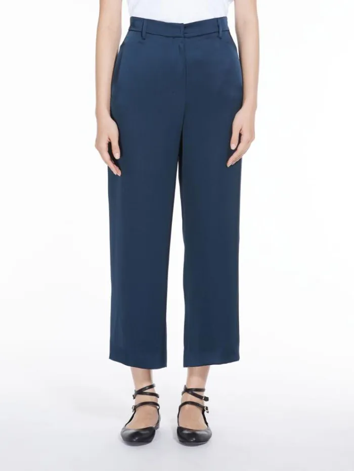 Woman Viscoseblend Satin Trousers Navy Maxmara Trousers