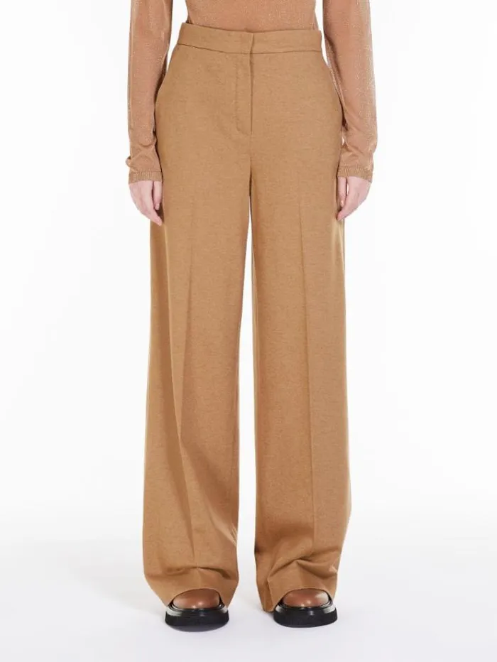 Woman Wide Camel Colour Jersey Trousers Camel Maxmara Suit