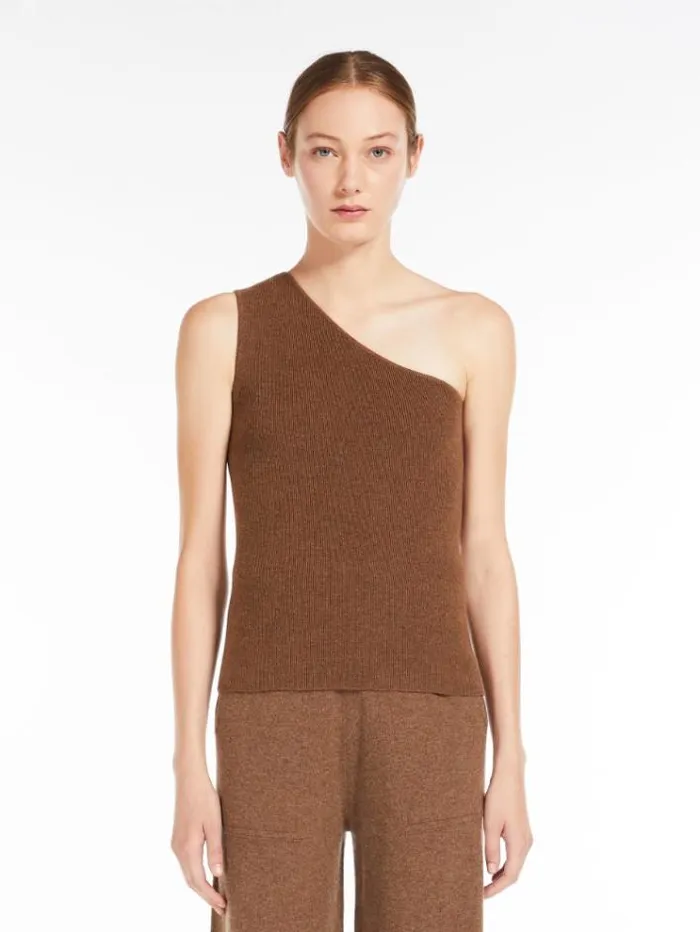 Woman Wool And Cashmere Oneshoulder Top Light Brown Maxmara Knitwear And Sweatshirts