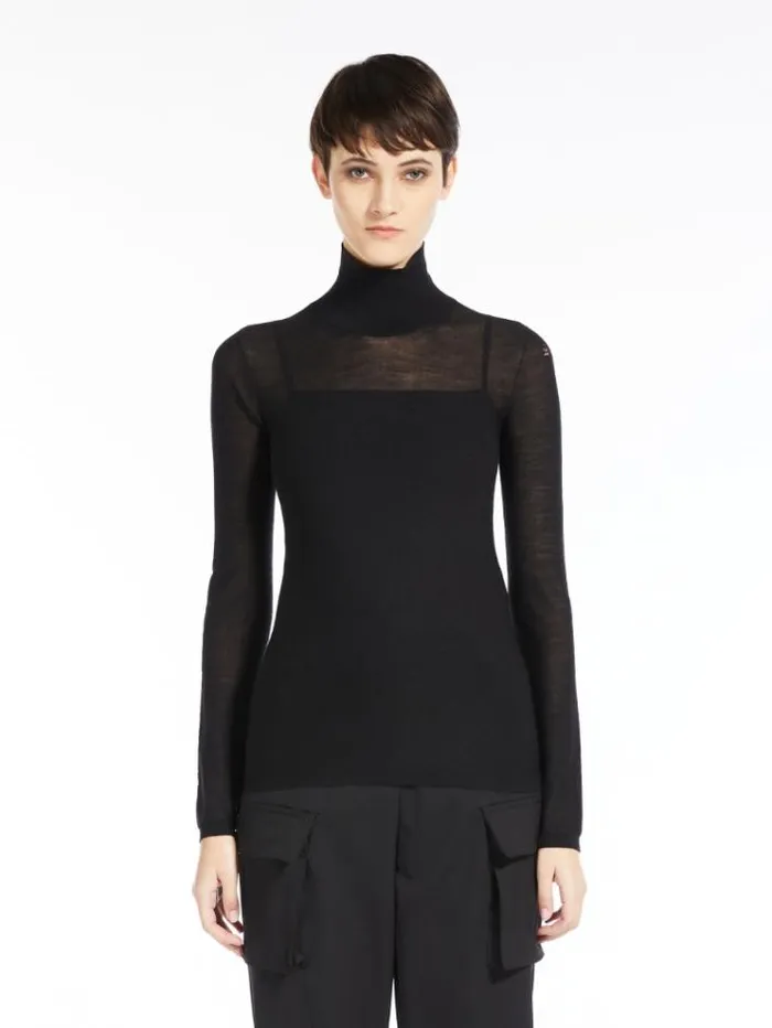 Woman Wool Gauze Turtleneck Black Maxmara Knitwear And Sweatshirts