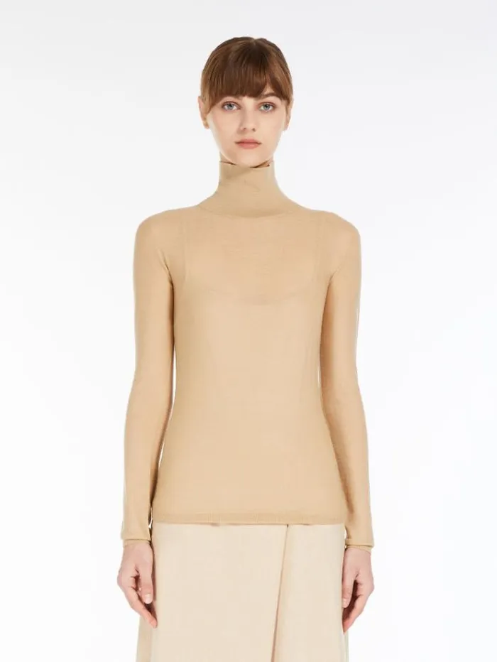 Woman Wool Gauze Turtleneck Honey Maxmara Knitwear And Sweatshirts