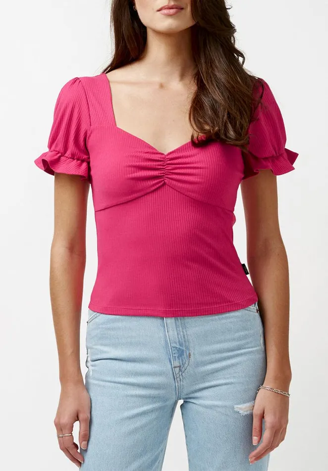 Women Amari Flutter Sleeve White Top White Buffalo David Bitton Tops and Tees