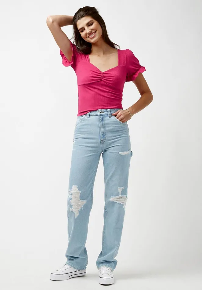 Women Amari Flutter Sleeve White Top White Buffalo David Bitton Tops and Tees