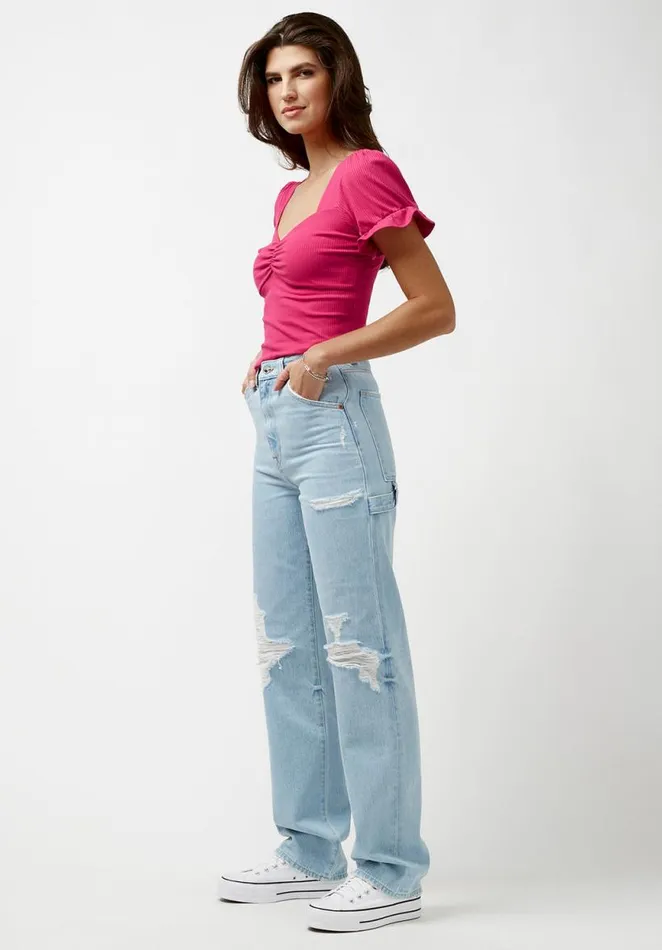 Women Amari Flutter Sleeve White Top White Buffalo David Bitton Tops and Tees
