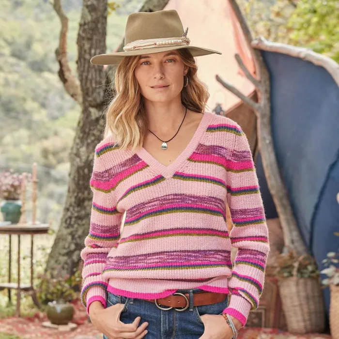 Women Ambretta Sweater Pink Stripe Sundance Catalog Sweaters