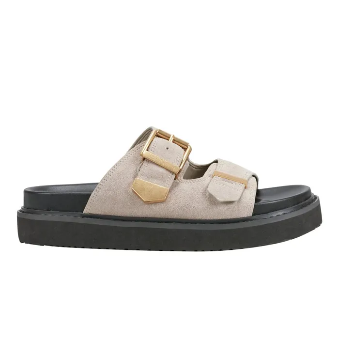Women Amirra Buckle Slide Sandal Taupe Suede Marc Fisher Sandals