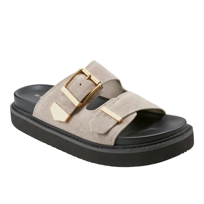 Women Amirra Buckle Slide Sandal Taupe Suede Marc Fisher Sandals