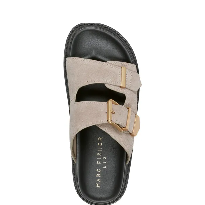Women Amirra Buckle Slide Sandal Taupe Suede Marc Fisher Sandals