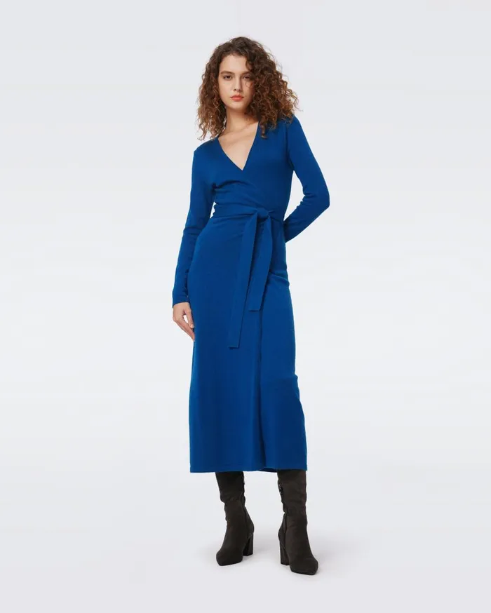 Women Astrid WoolCashmere Wrap Dress Dark Ocean DVF Dresses