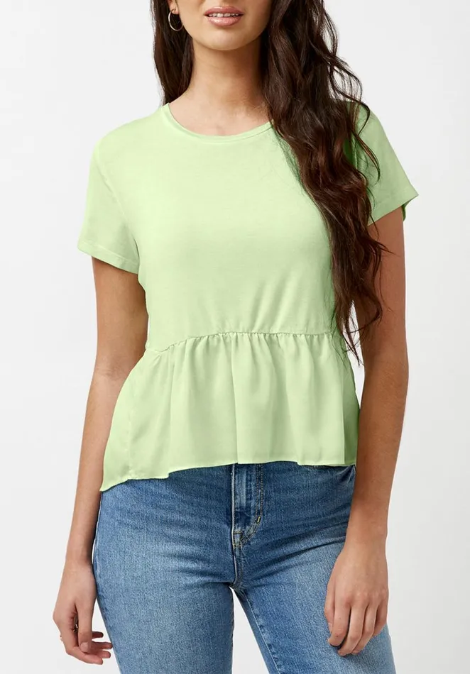 Women Austen Mixed Media Purple Peplum Top Pastel Lilac Buffalo David Bitton Tops and Tees