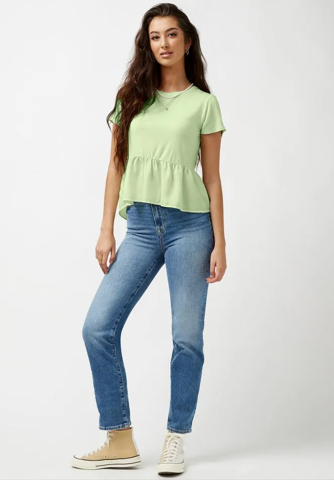 Women Austen Mixed Media Purple Peplum Top Pastel Lilac Buffalo David Bitton Tops and Tees