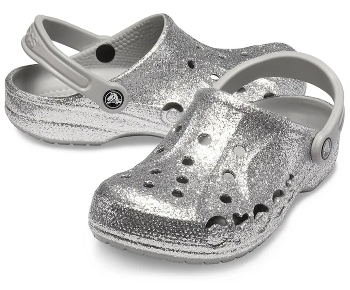 Women Baya Glitter Clog Silver Crocs Clogs