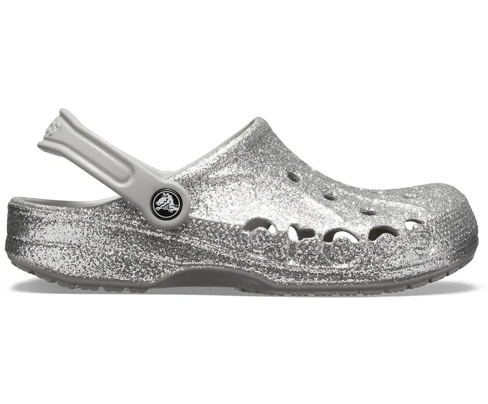 Women Baya Glitter Clog Silver Crocs Clogs