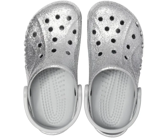 Women Baya Glitter Clog Silver Crocs Clogs