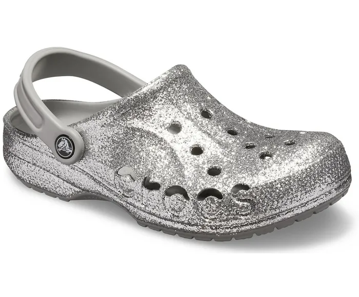 Women Baya Glitter Clog Silver Crocs Clogs