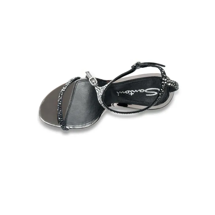 Women Black And Silver Suede And Strass HighHeel Sandal Santoni Sandals
