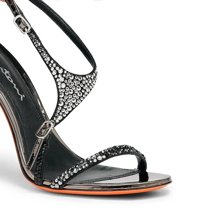 Women Black And Silver Suede And Strass HighHeel Sandal Santoni Sandals