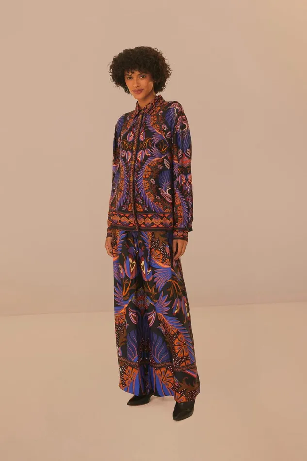 Women Black Heart Forest LENZING ECOVERO Viscose Wide Pants Heart Forest Black FARM Rio Pants