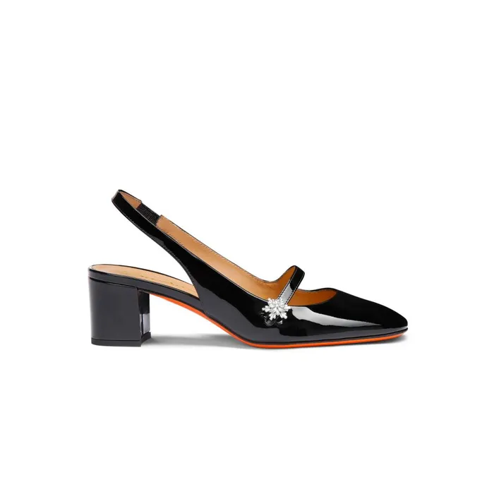 Women Black Patent Leather LowHeel Slingback Santoni Pumps and Heels