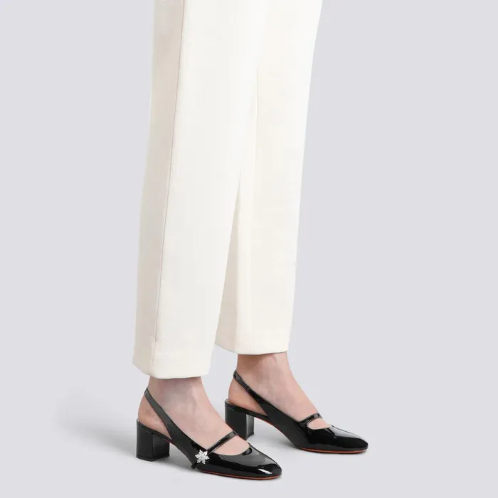 Women Black Patent Leather LowHeel Slingback Santoni Pumps and Heels