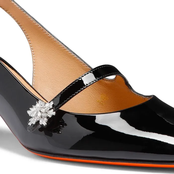 Women Black Patent Leather LowHeel Slingback Santoni Pumps and Heels