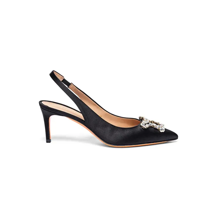 Women Black Satin MidHeel Sibille Pump Santoni Pumps and Heels