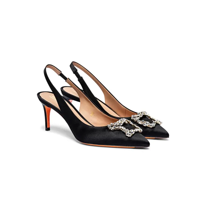 Women Black Satin MidHeel Sibille Pump Santoni Pumps and Heels