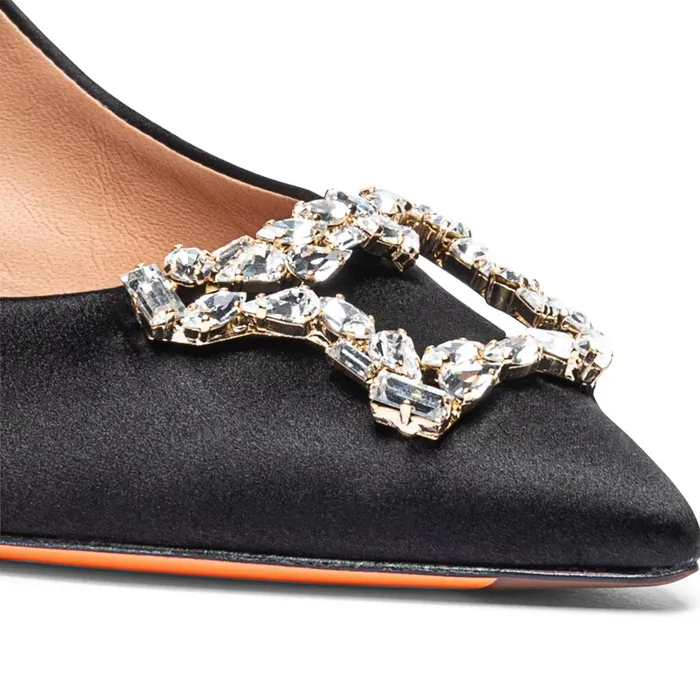 Women Black Satin MidHeel Sibille Pump Santoni Pumps and Heels