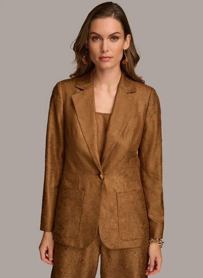 Women Blazers Donna Karan NOVELTY ONE BUTTON JACKET Bronze
