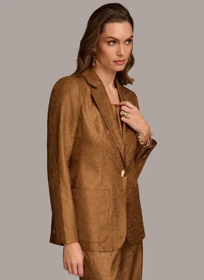 Women Blazers Donna Karan NOVELTY ONE BUTTON JACKET Bronze