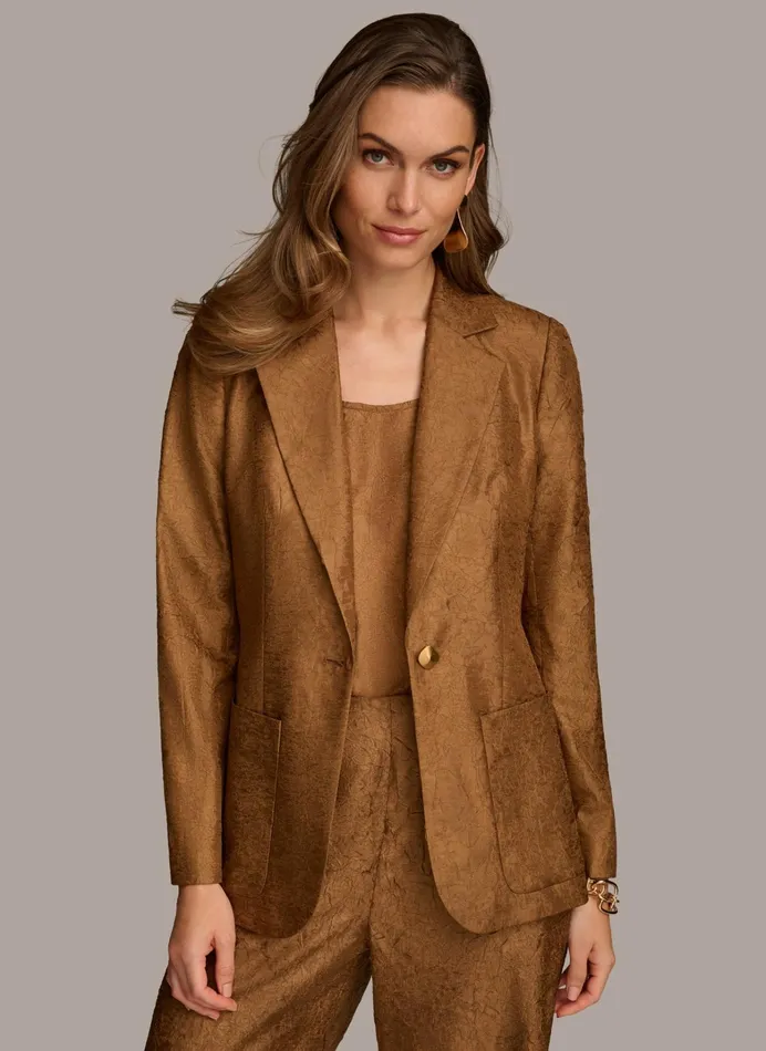 Women Blazers Donna Karan NOVELTY ONE BUTTON JACKET Bronze