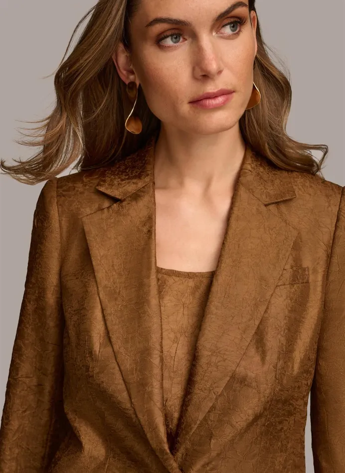 Women Blazers Donna Karan NOVELTY ONE BUTTON JACKET Bronze