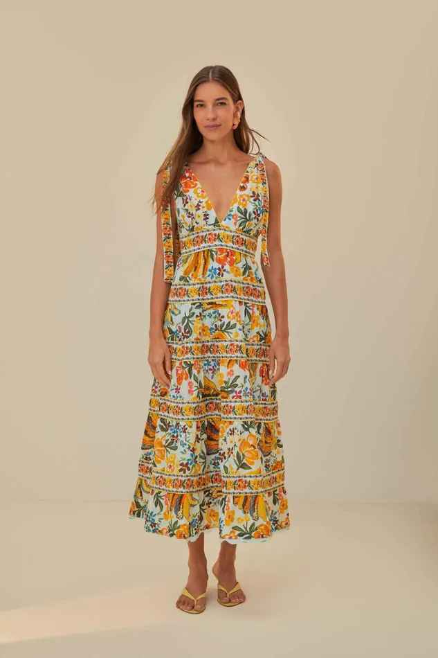 Women Blue Spring Bananas Midi Dress Spring Bananas Blue FARM Rio Midi Dresses