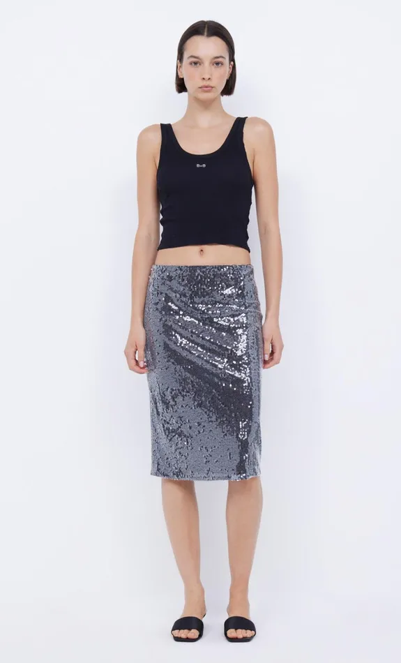 Women Bottoms Bec Bridge VENUS SEQUIN MIDI SKIRT Black