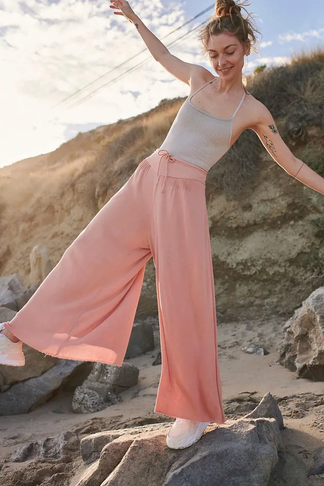 Women Bottoms Free People Wave Rider WideLeg Pants Brushed Apricot