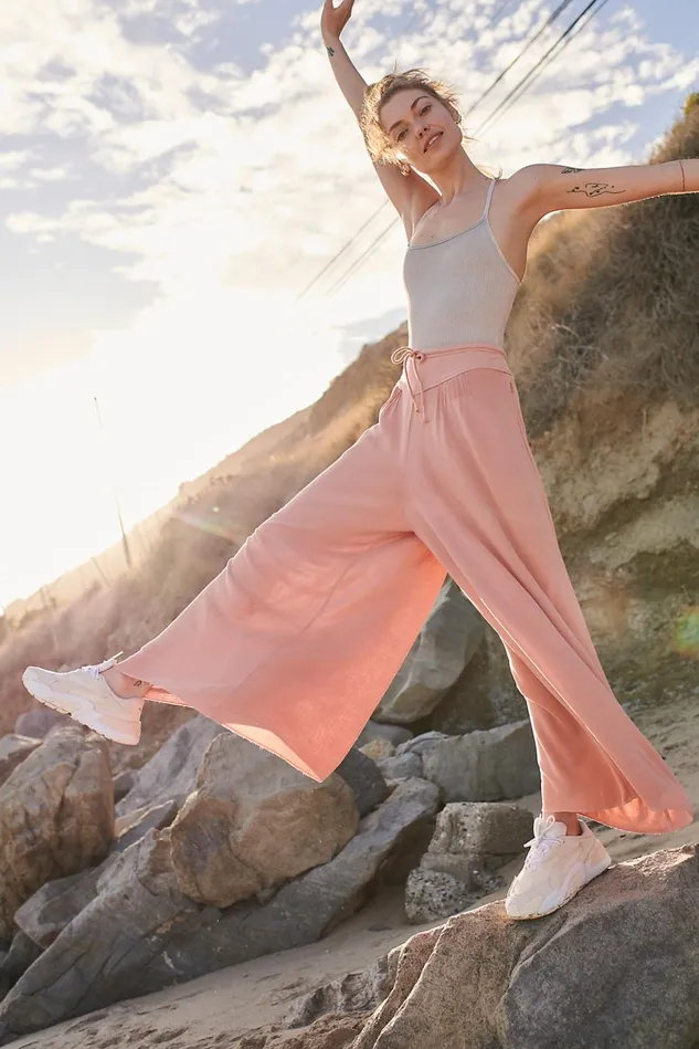 Women Bottoms Free People Wave Rider WideLeg Pants Brushed Apricot