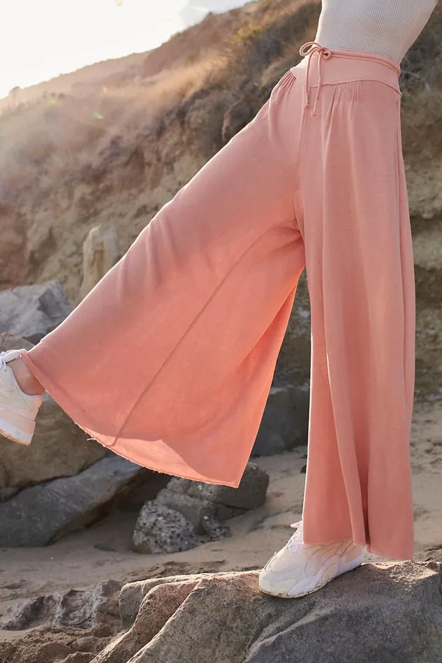 Women Bottoms Free People Wave Rider WideLeg Pants Brushed Apricot