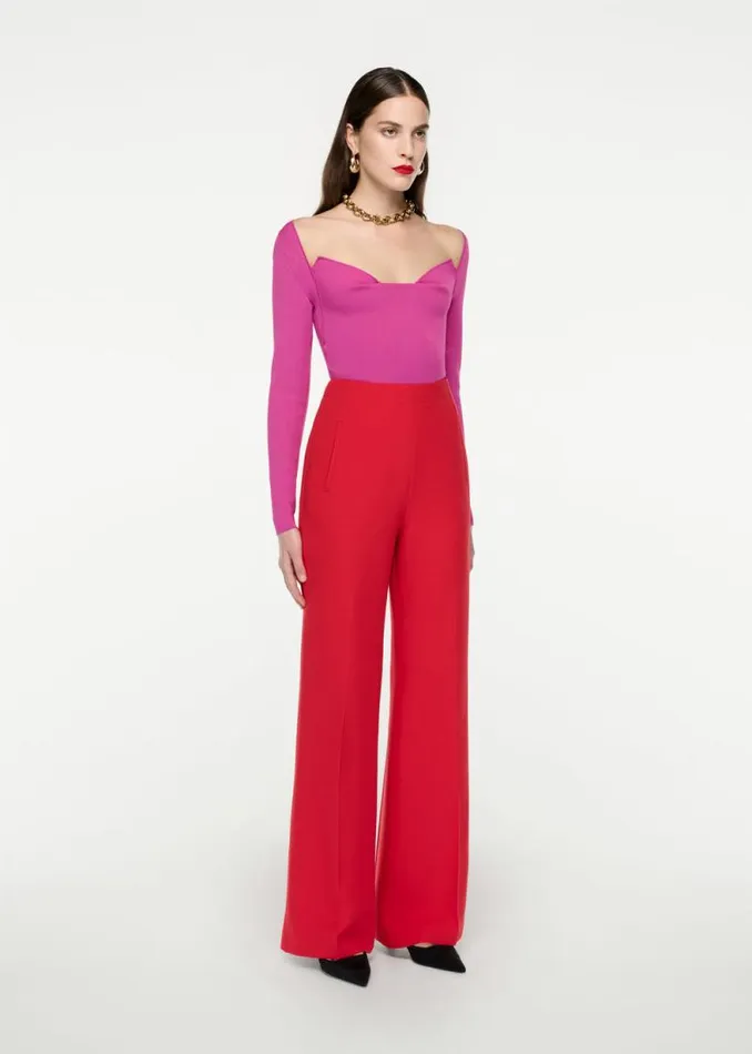Women Bottoms Roland Mouret Wide Leg Silk Wool Trouser