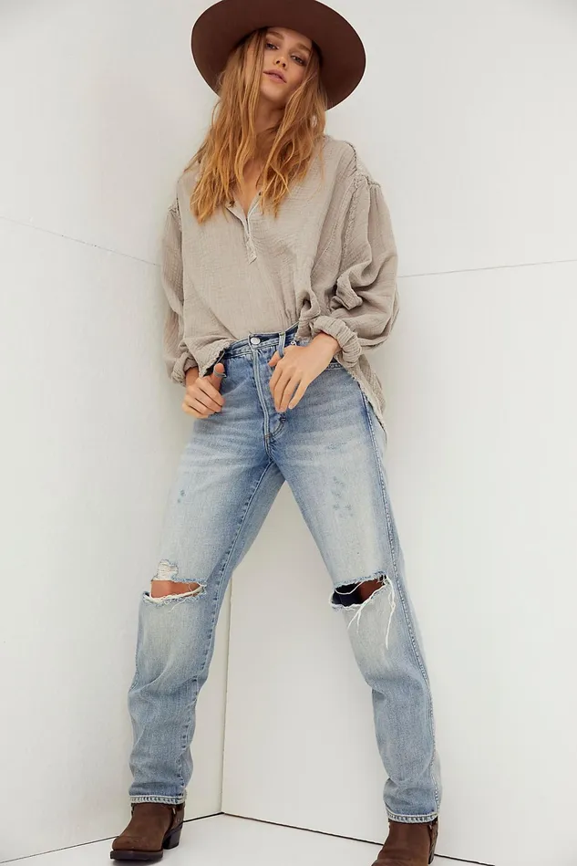 Women Boyfriend Jeans Free People AMO Harlow Jeans New Retro