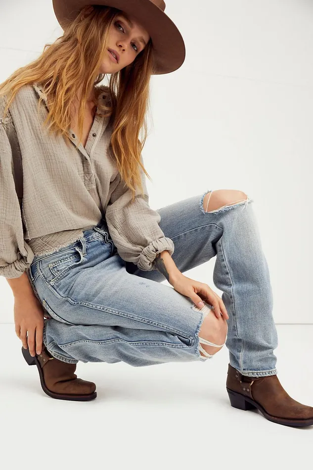 Women Boyfriend Jeans Free People AMO Harlow Jeans New Retro
