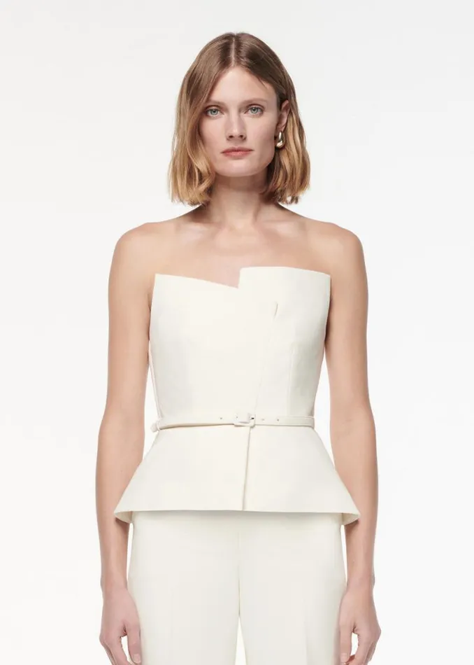 Women Bridal Roland Mouret Strapless Peplum Crepe Jumpsuit