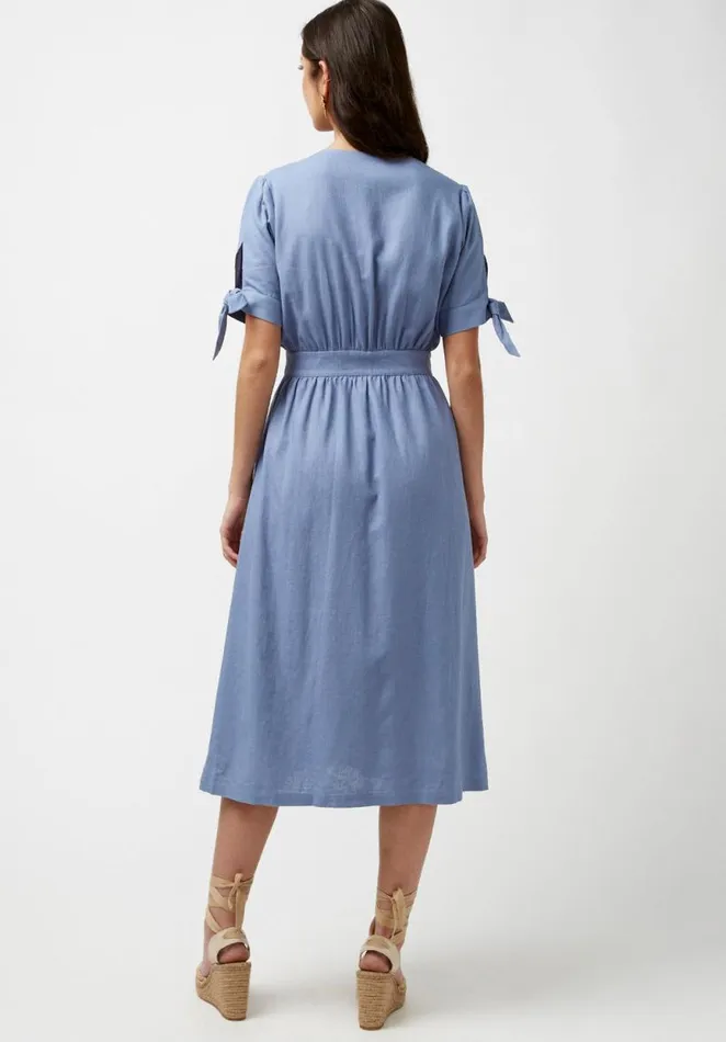 Women Buttoned Linen Blue Mariposa Dress Infinity Buffalo David Bitton Dresses and Jumpsuits