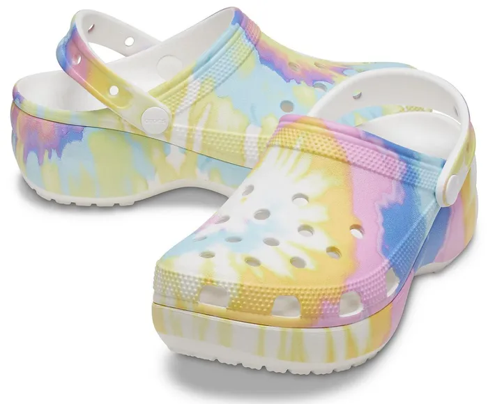 Women Classic Platform TieDye Graphic Clog White Multi Crocs Clogs
